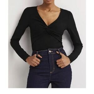 Boden Black Ponte Twist Front Long Sleeve Jersey Top